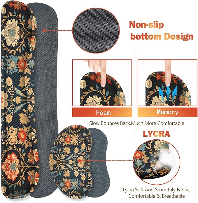 ARTSO Desk Mat Set, Mouse Pad with Wrist Rest Support + Keyboard Wrist Rest + Large Mouse Pad + Coaster, Extended Gaming Mousepad Combo, Retro Flower Plant