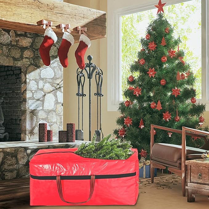Heavy Duty Waterproof Christmas Tree Storage Bag- 7.5FT/6FT Waterproof Tearproof with 4 Handles Easy to Transport- Red 2 Pack