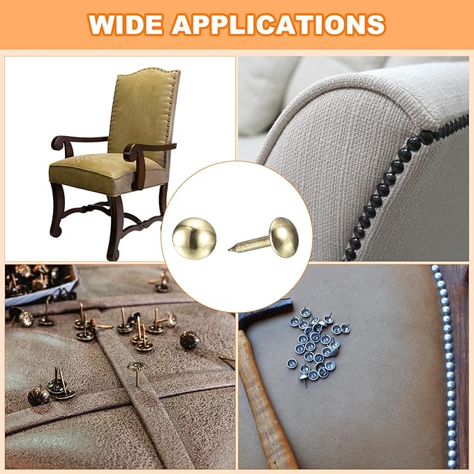 uxcell Upholstery Tacks Nail Pins Furniture, 500Pcs 6.4x13mm Thumb Tack Pins Assortment Kit Carbon Steel for Home Sofa DIY Decorative Nail Heads Nails, Gold