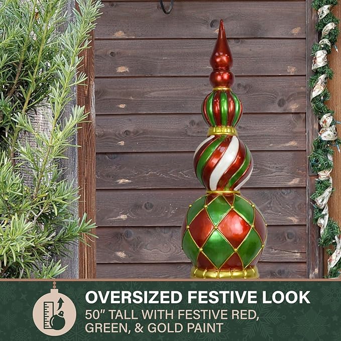 Fraser Hill Farm 4-ft. Christmas Topiary Decoration in Resin Urn, Weather Resistant Christmas Decor for Outdoor and Indoor Use, Porch, Stairway, Fireplace