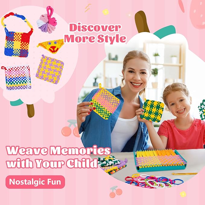 PREBOX Potholder Weaving Loom Kit for Kids and Beginners, Knitting Crafts for Girls Ages 6-12 Year Old, 7" Pot Holder Loom with 224 Loops, Great Christmas & Birthday Gifts