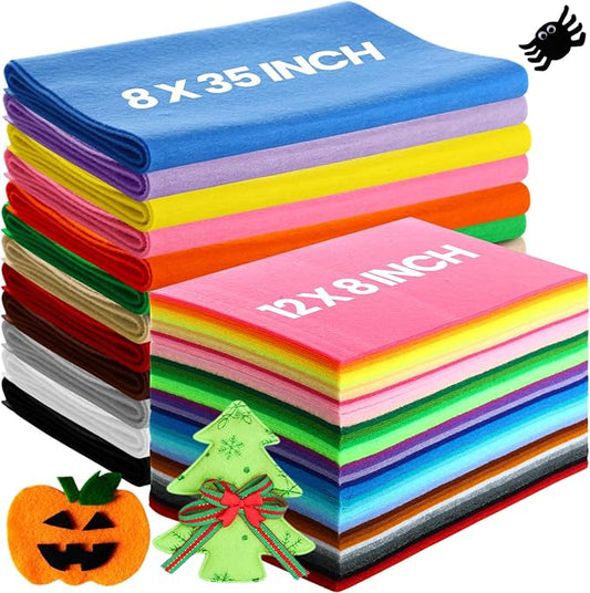 Reginary 120 Pcs 8 x 12 Inch & 8 x 35 Inch Felt Sheets for Craft 40 Assorted Color Felt Squares Stiff Paper for Back to School Fall Thanksgiving Halloween Xmas DIY Craft Sewing Patchwork (Vibrant)