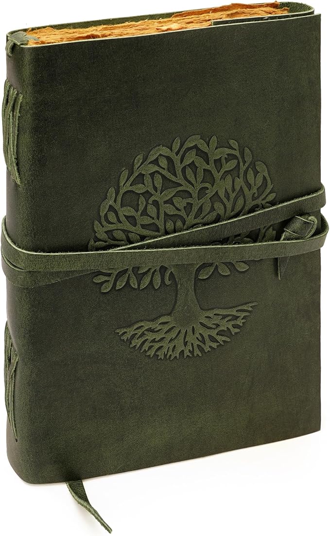 LUXEORIA Tree Of Life Leather Journal for Women and Men, Handcrafted Leather Journal for Writing Womens, Sketchbook, Travel Diary with Unlined Deckle Paper, Dark Green 7x10