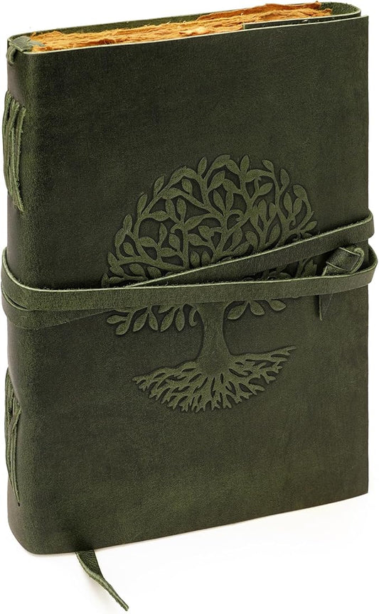 LUXEORIA Tree Of Life Leather Journal for Women and Men, Handcrafted Leather Journal for Writing Womens, Sketchbook, Travel Diary with Unlined Deckle Paper, Dark Green 7x10