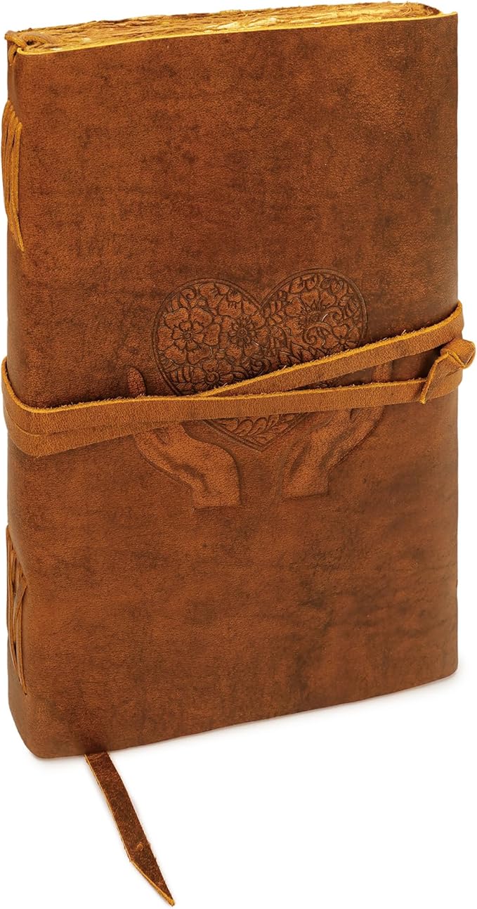 LUXEORIA Heart Journal for Women and Men, Handcrafted Leather Journal for Writing Womens, Sketchbook, Travel Diary with Unlined Deckle Paper, Tan 8x13