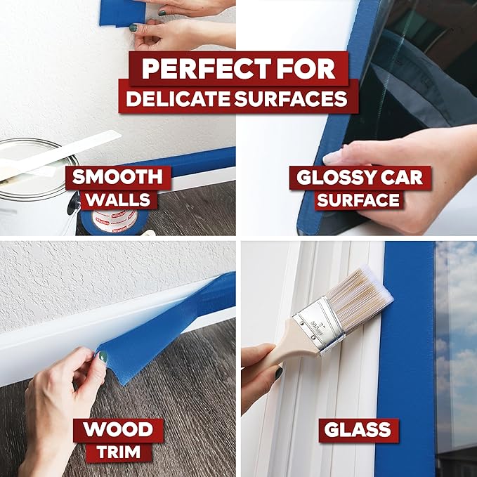 XFasten Professional Blue Painters Tape, Sharp Edge Line Technology, 2" by 60 Yards (Single Pack) - Produces Sharp Lines and Residue-Free Artisan Grade Clean Release Wall Trim Tape