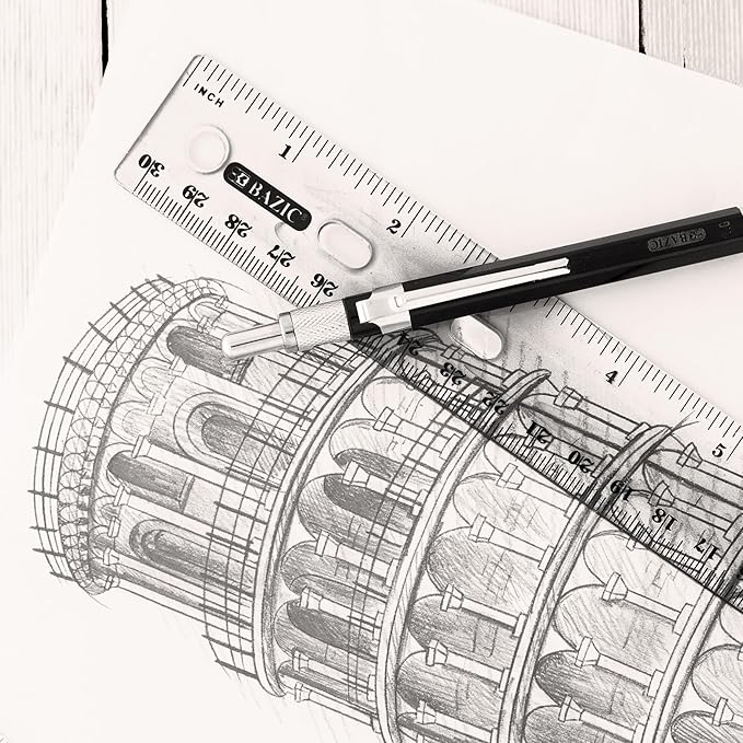 BAZIC Plastic Clear Rulers 12 inch (30cm), Inches Centimeter Metric Ruler Measuring Long Ruler, Straight Edge Ruler for Students School Supplies, 24-Pack