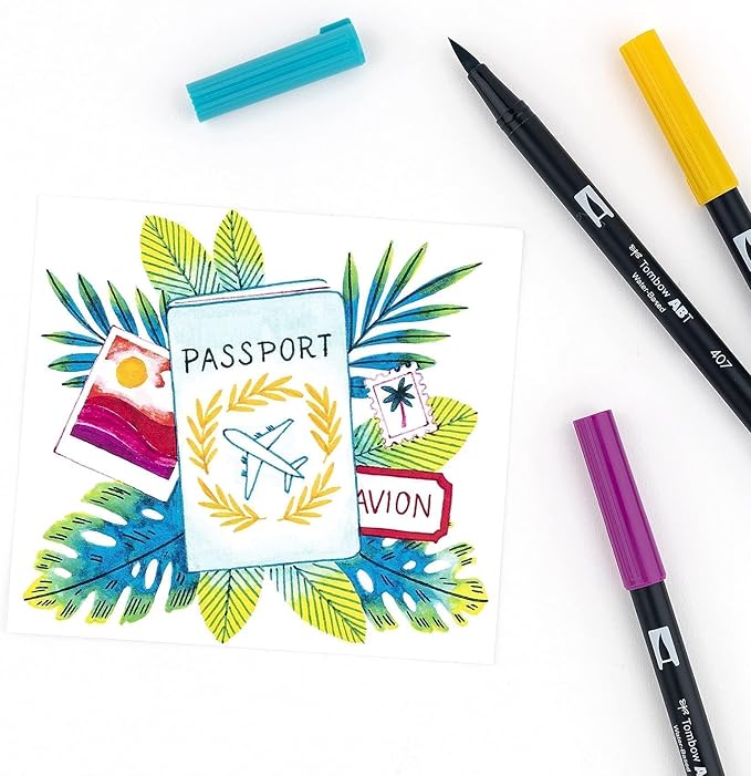 Tombow 56189 Dual Brush Pen Art Markers, Tropical, 10-Pack. Blendable, Brush and Fine Tip Markers