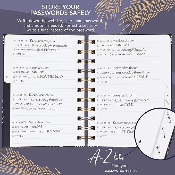 PLANBERRY Password Book Premium – Small Internet Address Organizer with A-Z Tabs – Pocket Website Password Keeper with Alphabetical Tabs – 4.7x5.7″, Hardcover (Royal Blue)