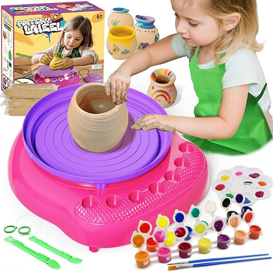 Vinkp Pottery Wheel for Kids - Complete Pottery Painting Kit Arts and Crafts for Kids Ages 8-12 with Air Clay Art Supplies for Girls Boys Toys Birthday Christmas Gifts for 6 7 8 9 10 11 12 - Pink