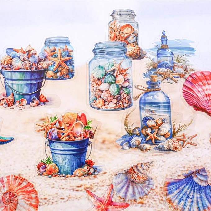 90 Pieces Ocean World Themed PET Sticker, Jellyfish Turtles Whales Dolphins Seahorses Sticker for Scrapbook DIY Crafts Planner Water Bottles Laptops