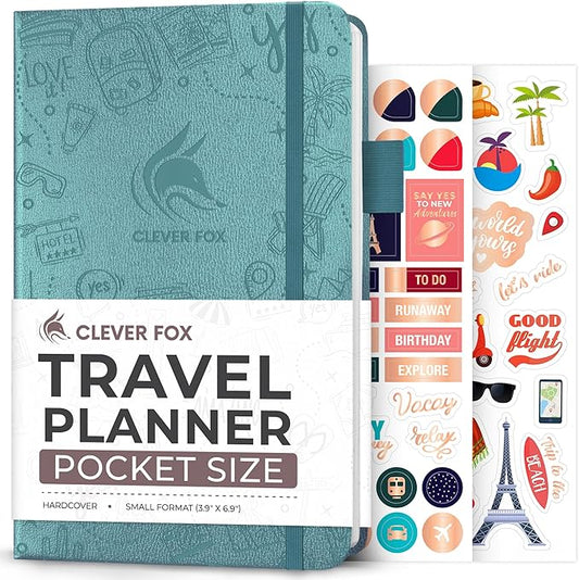 Clever Fox Travel Journal Pocket – Vacation & Road Trip Itinerary Planner Organizer & Traveling Memory Diary – Small Traveler Notebook (Aquamarine)