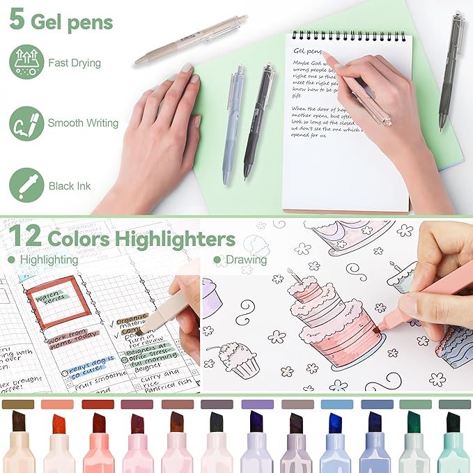 61 PCS Aesthetic School Supplies with Cute Pencil Case, Pastel Highlighters, Gel & Erasable Pens, Mechanical Pencils, Refills, Complete Essentials Stationery Kit for Students (Green)