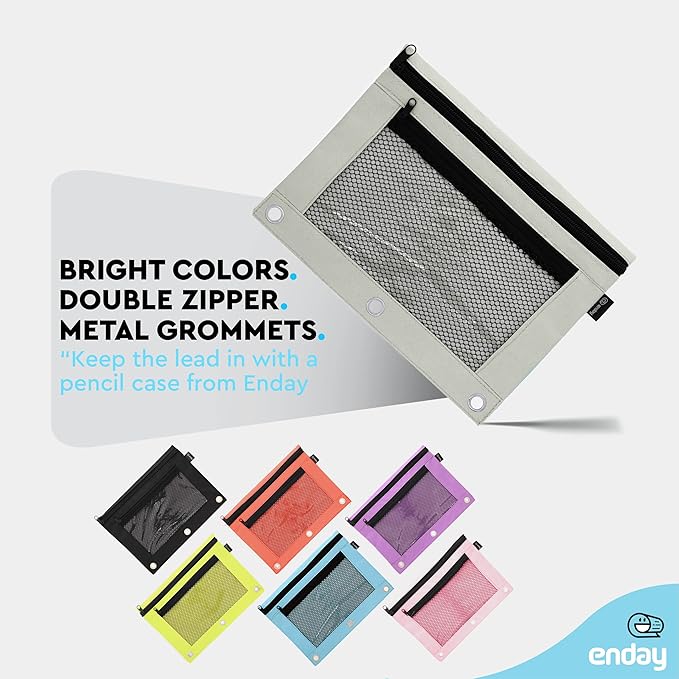 Enday Grey Pencil Pouch For 3 Ring Binder, Zippered Binder Pencil Pouches, 3 Ring Pencil Pouch for Binder, Pencil Case for Binder, Large Pencil Bags for School, Home, and Office