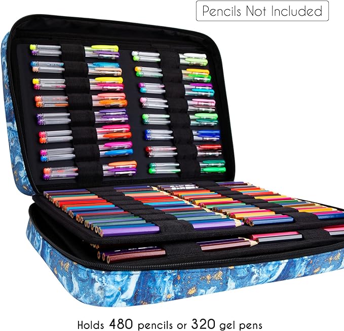 YOUSHARES Big Capacity Colored Pencil Case - 480 Slots large Pen Case Organizer with Multilayer Holder for Prismacolor Colored Pencils & Gel Pen (Quicksand Gold)