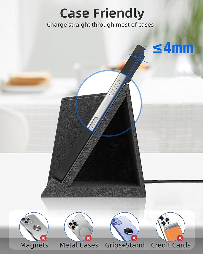 Pen Holder with Wireless Charger, Pencil Holder for Desk, Multi-Functional Desktop Organizer, Desk Organizers and Accessories for Home School Office Supplies, PU Leather Black