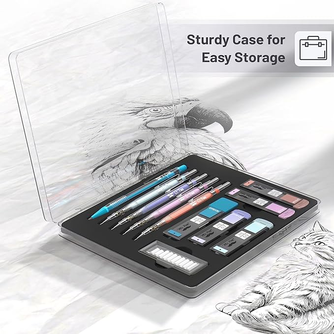 Mr. Pen- Pastel Mechanical Pencil Set with Black Lead and Eraser Refills, Clear Barrel, 0.3, 0.5, 0.7, 0.9, 2mm, Pastel Mechanical Pencils, Cute Mechanical Pencil Set, Aesthetic Mechanical Pencils