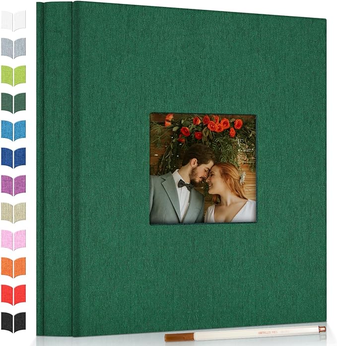 Photo Album Self Adhesive Scrapbook Album for 3x5 4x6 5x7 8x10 Pictures,40 Pages Linen Cover with Display Window DIY Photo Book,Ideal Gifts for Family Travel Wedding Baby