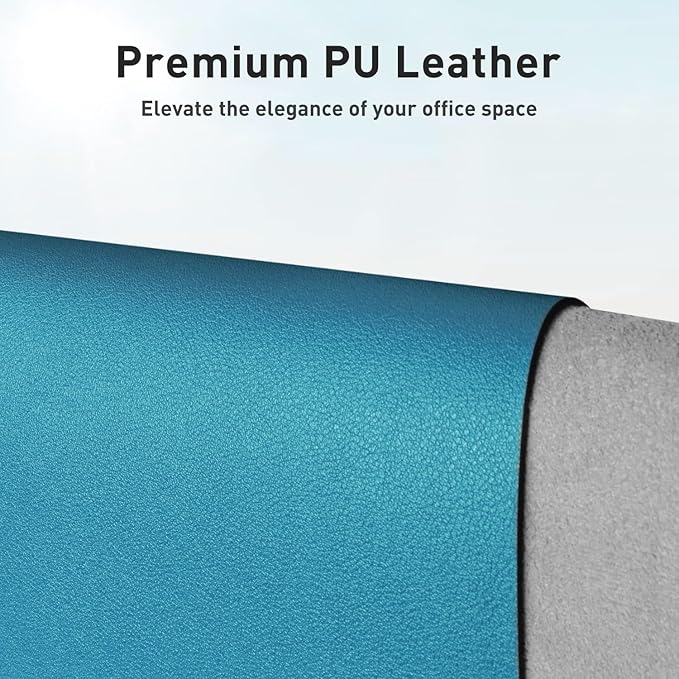 Aothia Leather Desk Pad Protector, Mouse Pad, Office Desk Mat, Non-Slip PU Leather Desk Blotter, Laptop Desk Pad, Waterproof Desk Writing Pad for Office and Home (Turquoise,36" x 17")