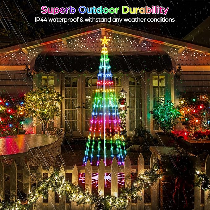 9FT Smart Christmas Tree Lights with Ball Ornaments, App & Remote Control, 316 RGB Color Changing LED Cone Tree Lights, Music Sync, Custom Light Show, Waterproof Decoration for Xmas, New Year, Parties