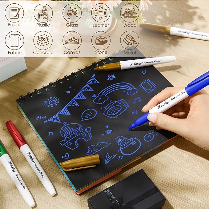 24 Pcs Metallic Permanent Markers Bulk Gold Fine Point Metallic Paint Markers for DIY Crafts, Gift Card Making, Artist Illustration(Multicolor)