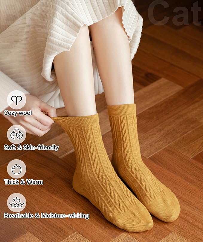 IIG Cute Warm Wool Socks for Women Super Cozy Thick Crew Winter Socks Gifts, 5 Pairs