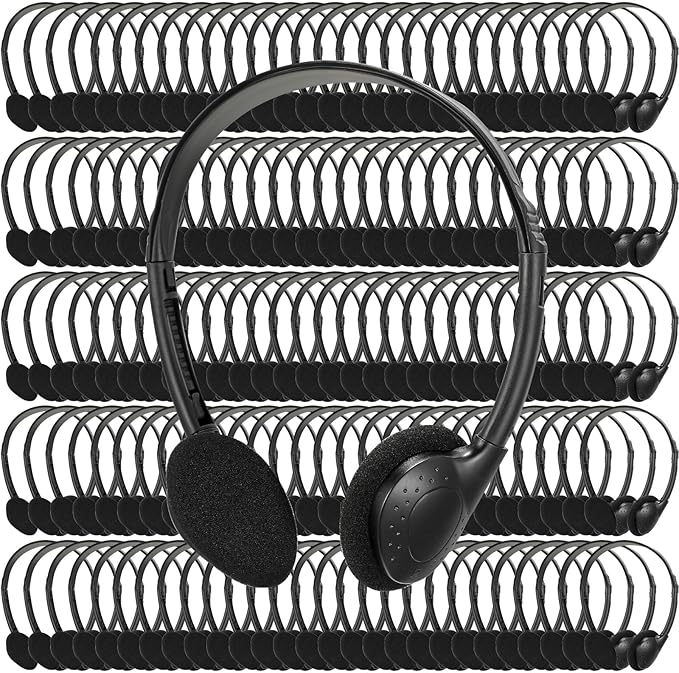 Xuhal 200 Pack Kids Headphones Bulk Classroom Headphones for Student with 3.5 mm Plug Wired On Ear for Church Christian Sunday School Library Children Teens Boys Girls Adults(Black)