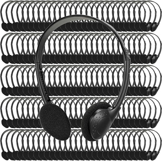Xuhal 200 Pack Kids Headphones Bulk Classroom Headphones for Student with 3.5 mm Plug Wired On Ear for Church Christian Sunday School Library Children Teens Boys Girls Adults(Black)