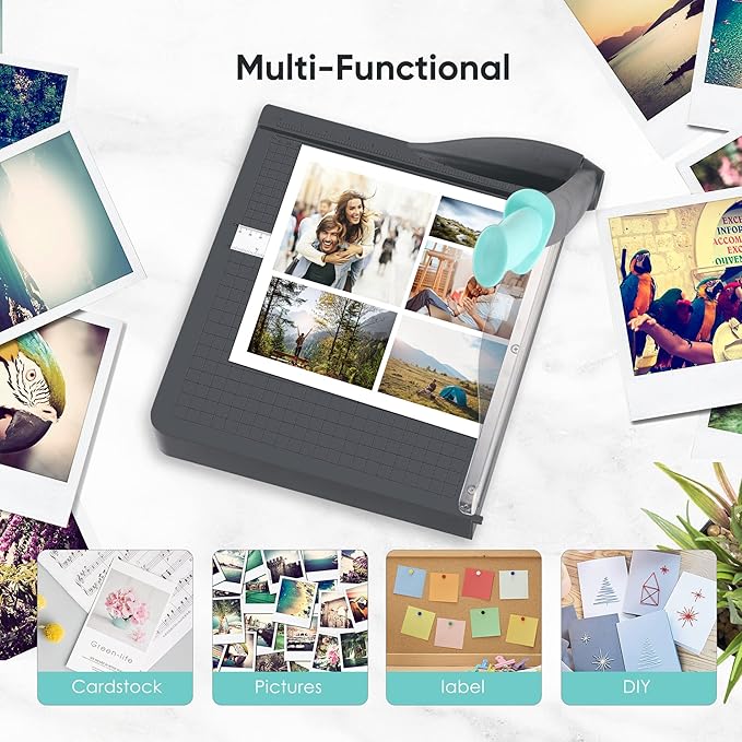 Paper Cutter, A4 Paper Trimmer with Safety Guard, 12" Cut Length Paper Cutting Board, Guillotine Trimmer with 16 Sheets Capacity, Paper Slicer for Scrapbooking Craft, Coupon, Label, Cardstock