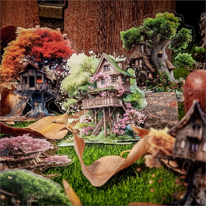 64 Pieces Aesthetic Fantasy Tree House PET Sticker Set, 4 Pack Vintage Magic Tree House Stickers for Scrapbooking, Journaling, DIY Crafts Arts, and Junk Journal Supplies