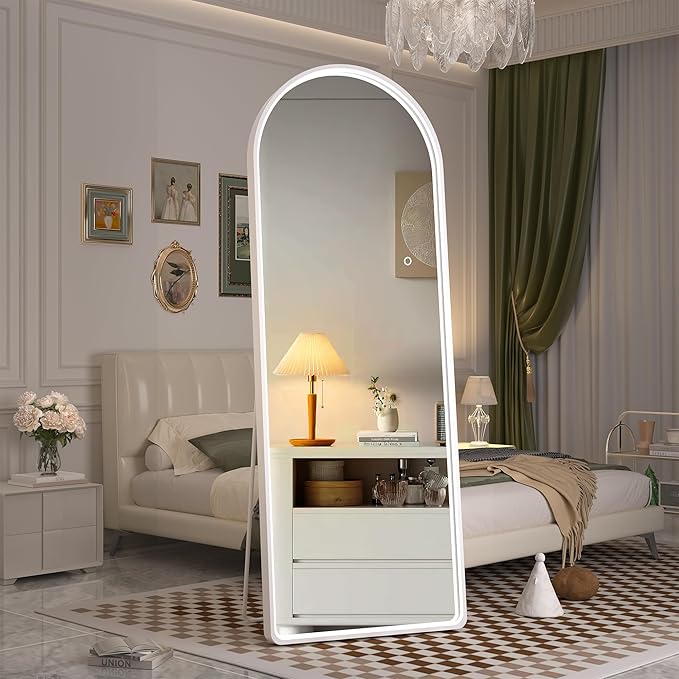 Hasipu 65" X 24" Full Length Mirror with Lights, White Frame Arch Led Mirror Full Length and 3 Colors Temperatures & Brightness Adjustable,Light Up Mirror Full Body for Bedroom Cloakroom Living Room