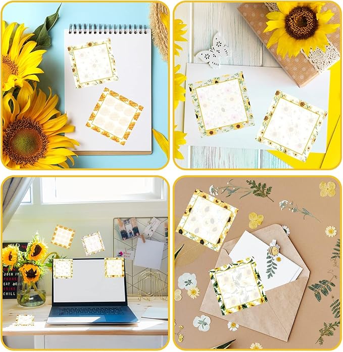 9 Pieces Sunflower Sticky Note Adhesive Cute Sunflower Memo Notes Self-Stick Spring Sunflower SNote Pads for Reminders, Study, Work, Office, School and Home, 9 Styles