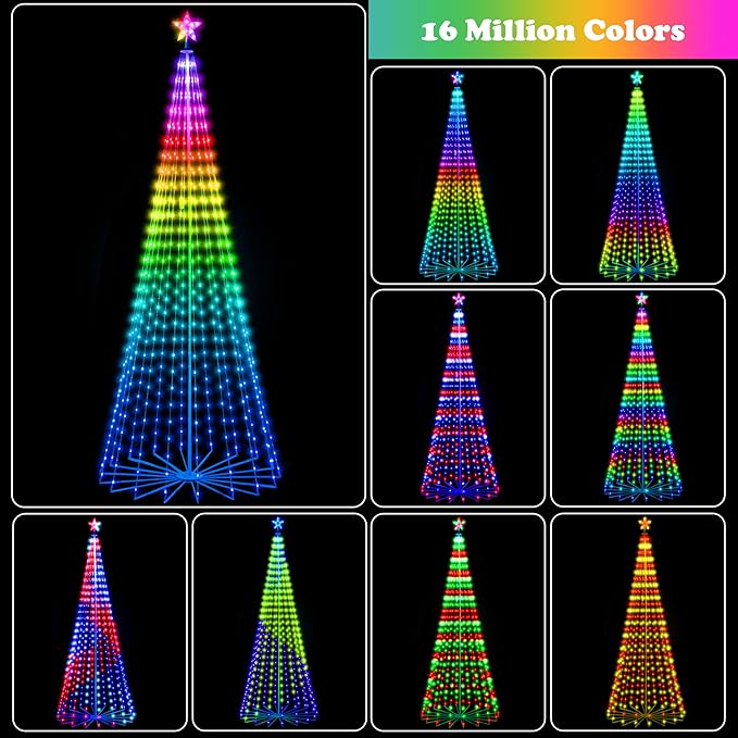 10FT Lighted Outdoor Christmas Tree, 514 LED Smart Cone Tree, Music Sync RGB Fairy Lights, LED Light Show, APP and Remote Control, Timer Function, Perfect for Outdoor Christmas Decorations