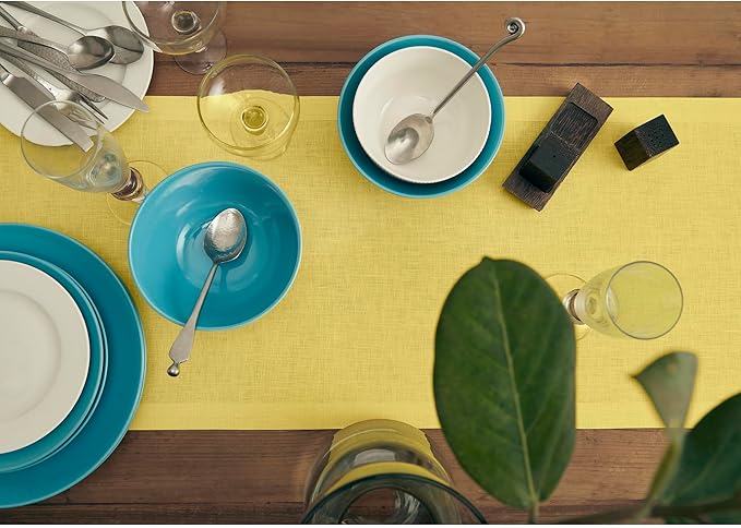 Solino Home Linen Sunshine Yellow Table Runner 120 Inches Long - 100% Pure Linen 14 x 120 Inch Table Runner - Fete