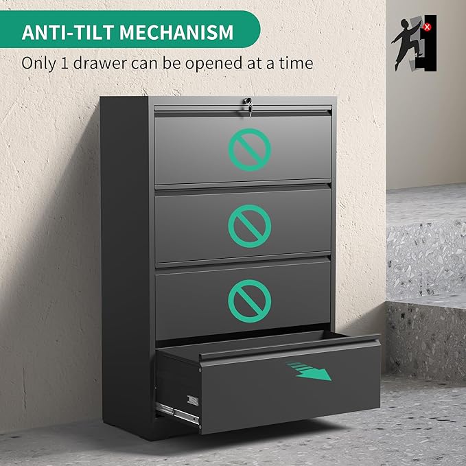 4 Drawer Lateral File Cabinets,Metal Filing Cabinet for Home Office,Wide Steel Storage Cabinet Commercial Drawer for Legal/Letter/A4 Size Files Assembly Required