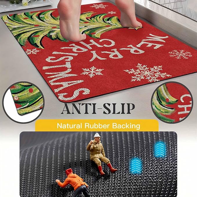 InterestPrint Christmas Doormat Outdoor Entrance Non-Slip Rug Front Porch Rugs, Christmas Tree Snowflakes Welcome Mat Front Door Rug Outdoor Funny Door Mat, 18" x 30"Inch