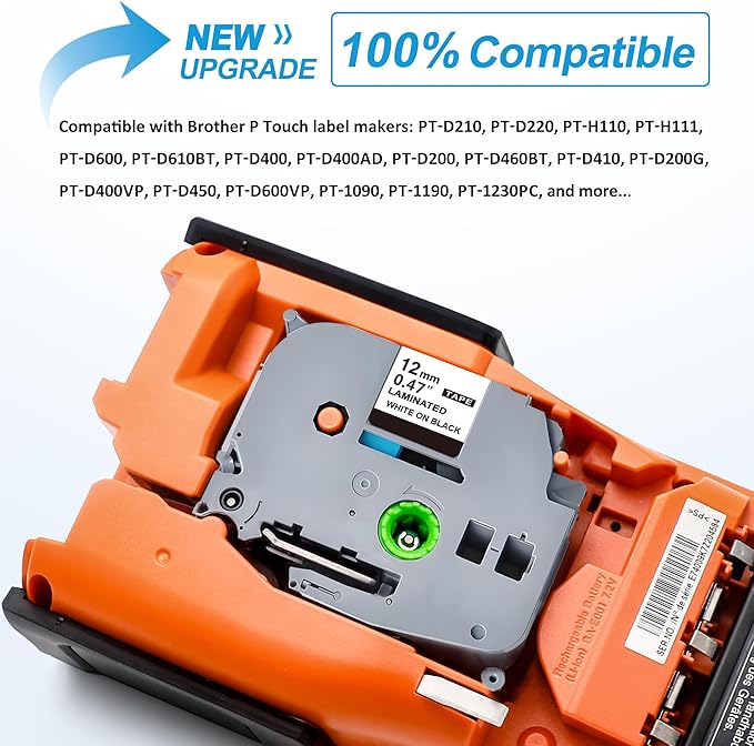 RAEMALL Replacement for Brother TZe-335 TZ-335 Laminated P Touch Label Tape 12mm 0.47 Inch White on Black Label Maker Tape for Brother PT-D210 H110 D220 D410, 5 Pack