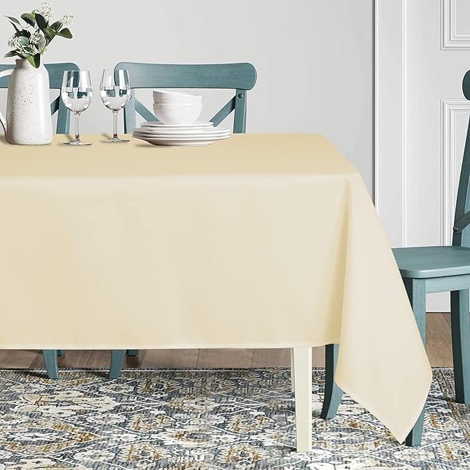 sancua Rectangle Tablecloth - 70 x 90 Inch - Stain and Wrinkle Resistant Washable Polyester Table Cloth, Decorative Fabric Table Cover for Dining Tables, Buffet Parties and Camping, Beige