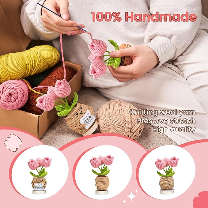 Gossby Handmade Positive Tulip Flower Crochet - Never Forget The Different That You Make - Inspirational Gift for Women - Thank You, Appreciation, Positive Gift for Teacher, Mom, Friend, Coworker