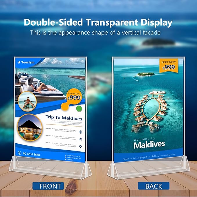 Acrylic Sign Holder 5x7 - 8 Pack Clear Paper Holder - Vertical Double-Sided Table Display Stand - Acrylic Desktop Picture Frame,Vendor Booth Display Items - Suitable for Restaurants Office Store
