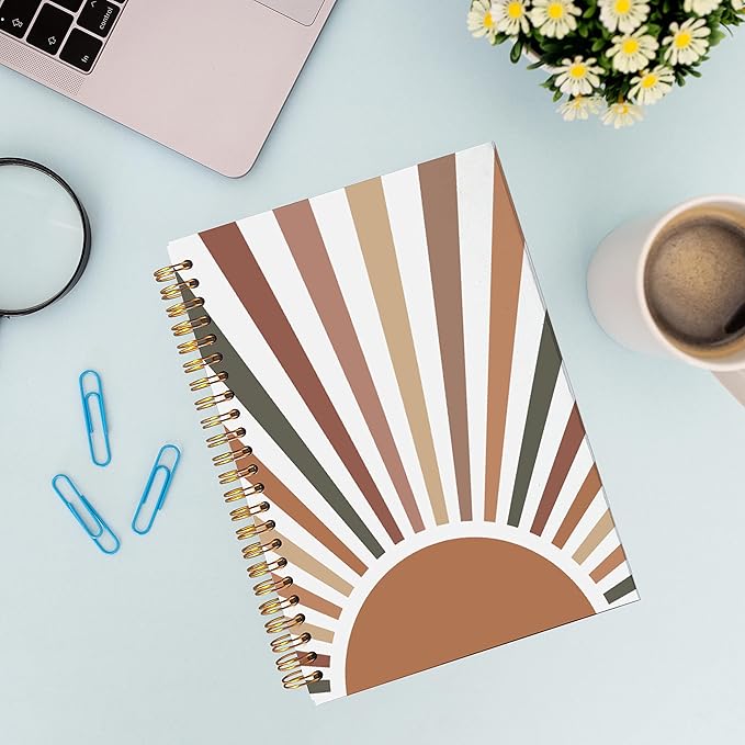 VNWEK Boho Sun Sunrise Sunset Colorful Sunshine Spiral Notebook Journal 5.5×8.3 Inch,Boho Mid-Century Modern Art Lined Hardcover Spiral Notebook for Work Notes Journaling,Boho Gifts for Women Girls