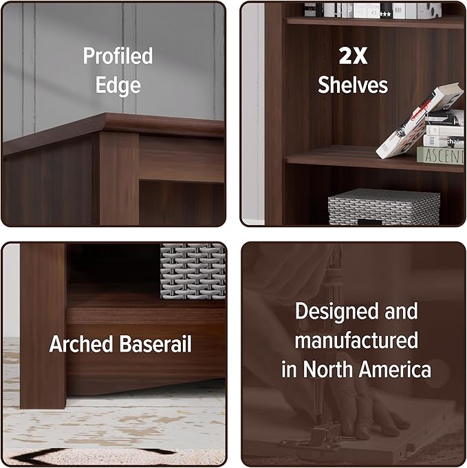 Prepac Sonoma 2-Tier Bookcase 29"H with 1 Adjustable Shelf, Espresso Storage Cabinet, Modern Display Cabinet, Bookshelf with Storage Shelves for Home Office, Living Room, Bedroom Organizer