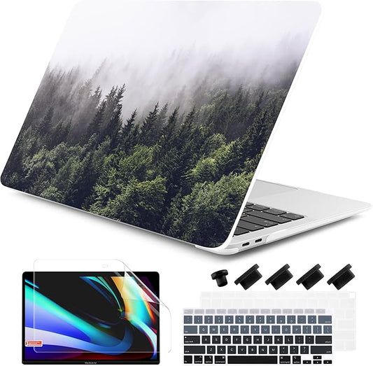 DONGKE Compatible with MacBook Air 13 inch Case 2021 2020 2019 2018 Release A2337 M1 A2179 A1932 with Retina Display & Touch ID, Plastic Hard Shell & Keyboard Cover - Forest