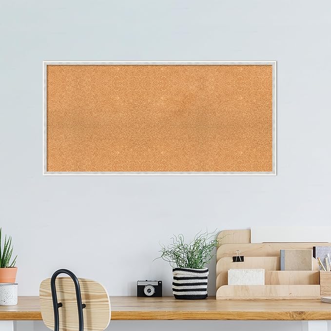 Amanti Art Natural Cork Board for Wall, 23x47 Vision Board with White Frame, Oversize Corkboard Office Decor for Home Organization, Modern Corkboard Pinboard to Display Items for Home Organization in