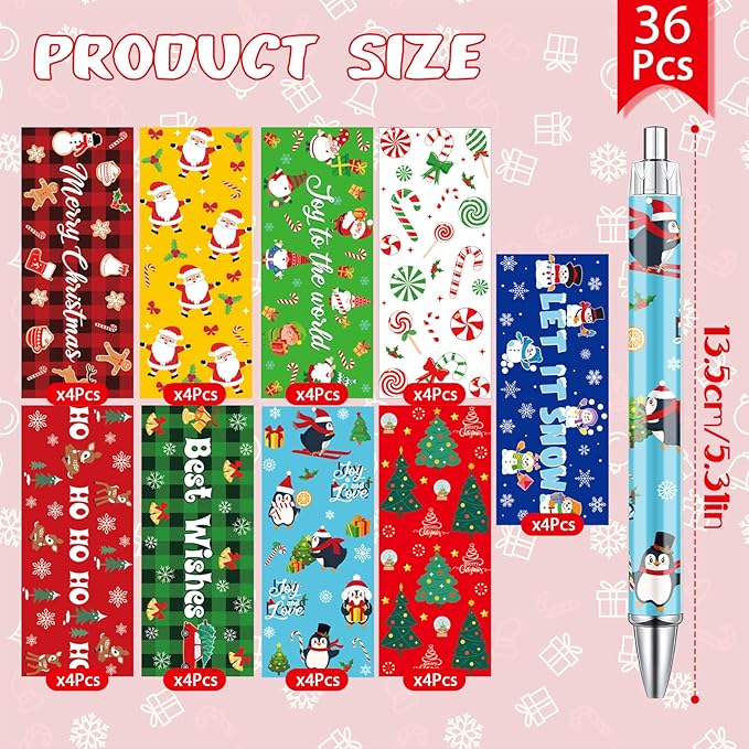 Merry Christmas Ballpoint Pens - 36 Pcs Snowman Santa Claus Candy Penguin Pens Set Retractable Smooth Writing Pen Bulk Gifts for Men Women Office Classroom Bookish Teacher Christmas Gift