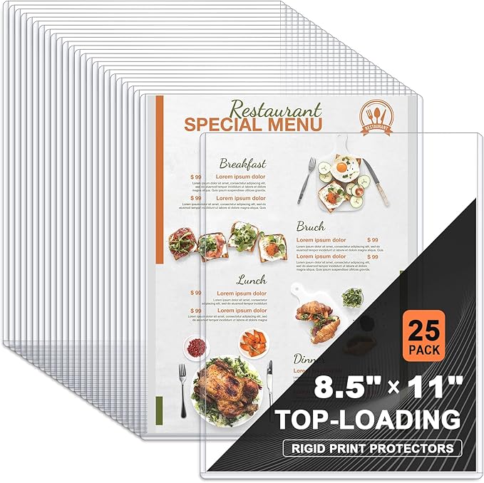Ndsox 25 Pack 8.5" x 11" Rigid Print Protectors Clear Hard Plastic Sheet Protectors Top Loading for Birth Certificates, Documents, Posters, Photos, Meuns, Heavy Duty No-Hole Plastic Document Sleeves