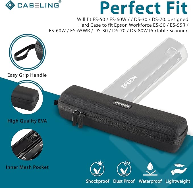 Case Fits Epson Workforce ES-50 / ES-60W / DS-30 / DS-70 Portable Document & Image Scanner - (Will Not fit Other Models.)