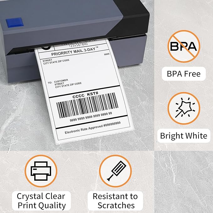 L LIKED 8000 Fanfold 4 x 6 Thermal Labels, with Perforated Line Shipping Labels, Compatible with Zebra & Rollo Printer, White, Commercial Grade