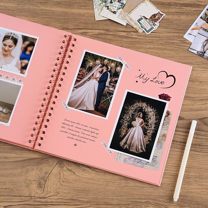 potricher 10 x 10 Inch DIY Scrapbook Album 40 Pages Hardcover Kraft Paper Scrap Book Photo Albums Memory Book for Wedding and Anniversary Family (Pink, 10 Inch)
