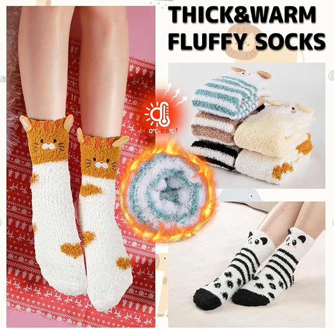 COOPLUS Fuzzy Socks for Women Warm Fluffy Cozy Winter Soft Home Slipper Socks (5 Pairs)